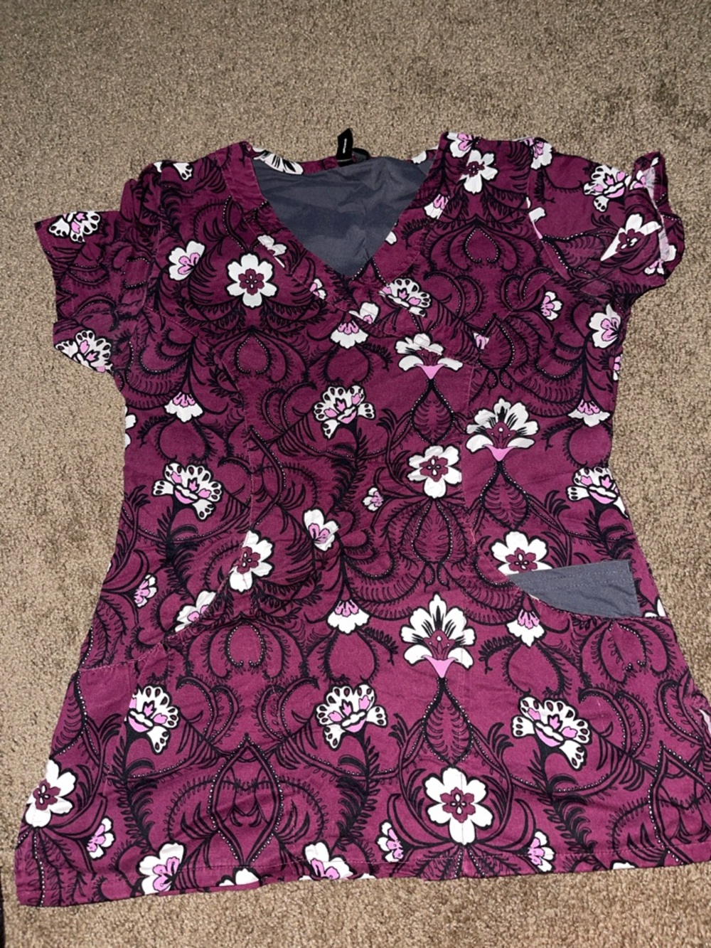 Barco Uniforms Plum Floral V-Neck Scrub Top